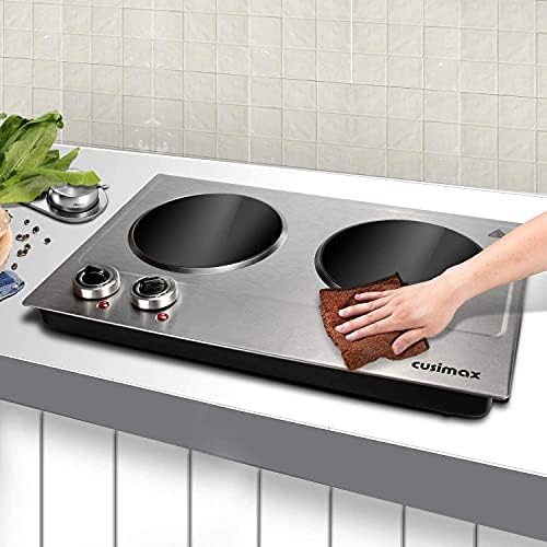 Double Burner, CUSIMAX 1800W Ceramic Electric Hot Plate for Cooking, Silver - Image 5