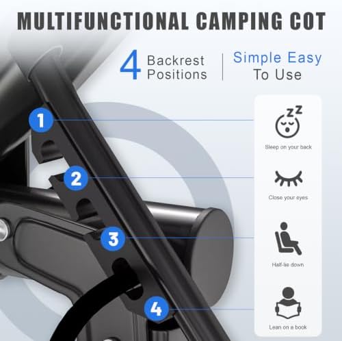 Folding Camping Cot for Adults,Adjustable Sleeping Cot with Mattress - Image 5