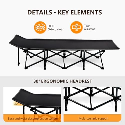 VINGLI Folding Camping Cot Bed,Camping Cots for Adults with Mattress, Foldable Cots for Sleeping with Pillow 1200D Layer Oxford for for Guest,Travel,Hiking-Black 2P - Image 7