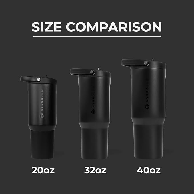 HydroJug Sport - Stainless Steel Tumbler with Straw, Vacuum Insulated, 40oz Leakproof Water Bottle, Ergonomic Design, Reusable, Dishwasher Safe, Rubber Base, Durable for Gym or Outdoors, Black - Image 4