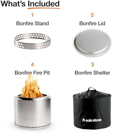 Solo Stove Bonfire Amazon Exclusive | Smokeless Fire Pit Bundle with Stand, Lid, Shelter & Ash Pan | Ideal for 4–6 People | Stainless Steel Wood Burning Camping Pit – 19.5" Wide, 34lbs - Image 4