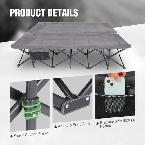 RedSwing 2 Person Camping Cot for Adults, Grey, 59" W Extra Wide - Image 4