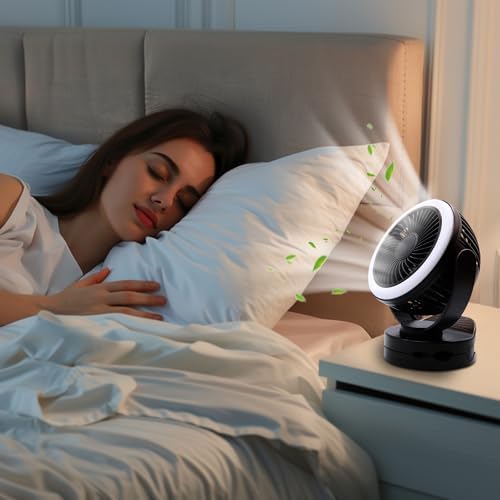 Facon Camping Fan with LED Light - 5000mAh Rechargeable Battery Powered Tent Fans, Hanging Hook & USB Output for Camping, RV, Home, Office, Power Outage, White - Image 4