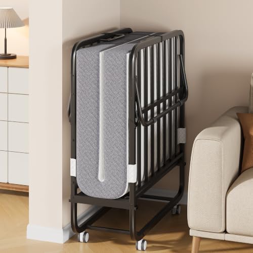Decofy Folding Bed, Portable Foldable Bed with Movable Wheels, 75" x 31" - Image 2