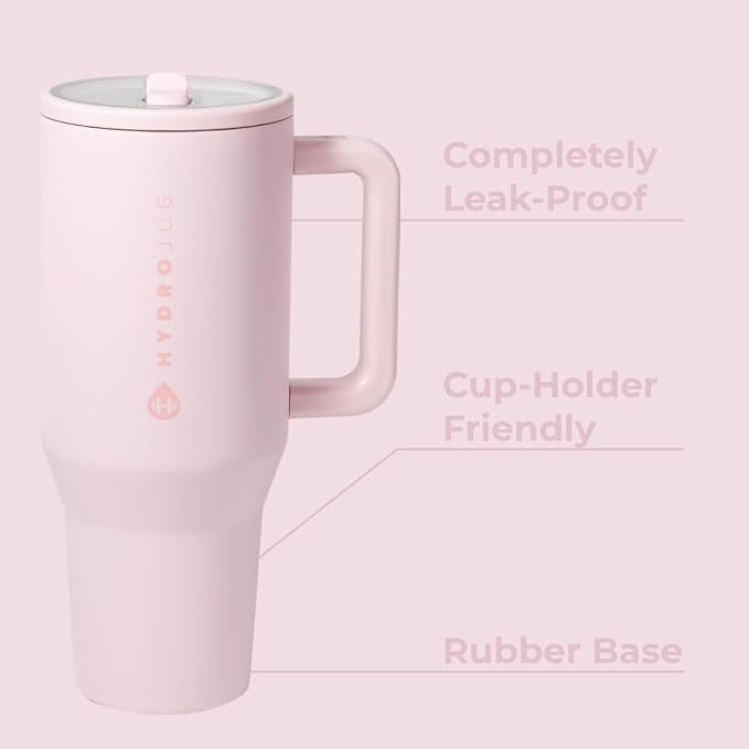 HydroJug Traveler - 40 oz Water Bottle with Handle & Flip Straw - Fits in Cup Holder, Leak Resistant Tumbler-Reusable Insulated Stainless Steel & Rubber Base - Gifts for Women & Men, Pink Sand - Image 2
