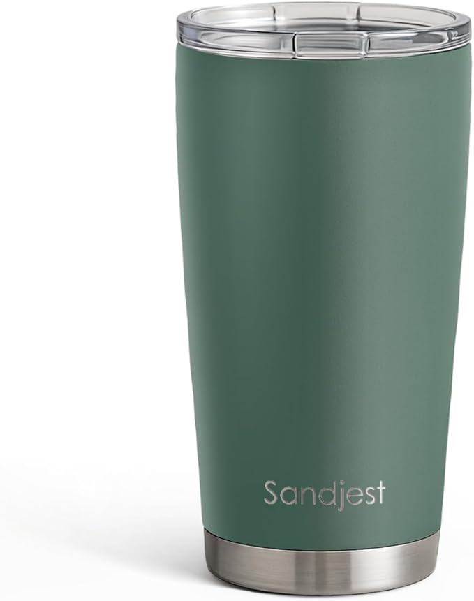 SANDJEST Dark Green Tumbler 20oz Stainless Steel Double Wall Vacuum Insulated, Green Travel Coffee Cup, Gifts for Men Women Birthday Christmas by SANDJEST