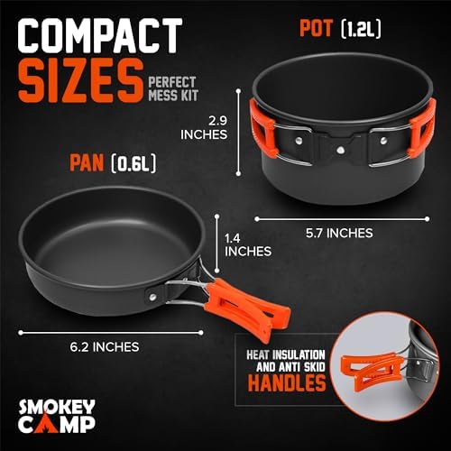 Smokey Camp Camping Cookware Mess Kit Set with Stove - Backpacking Camping Pots and Pans Set, All in One Non-Stick Camping Cooking Set, Portable Stove, Hiking, Picnic, Outdoor & Camping Cookware Set - Image 4