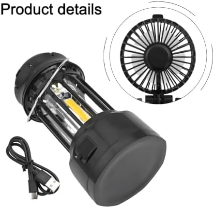 Camping Lantern With Folding Fan, Double-Row LED Light, 1200mAh USB-C Rechargeable Tent Lamp for Hiking, Outdoor Adventures(Black) - Image 3
