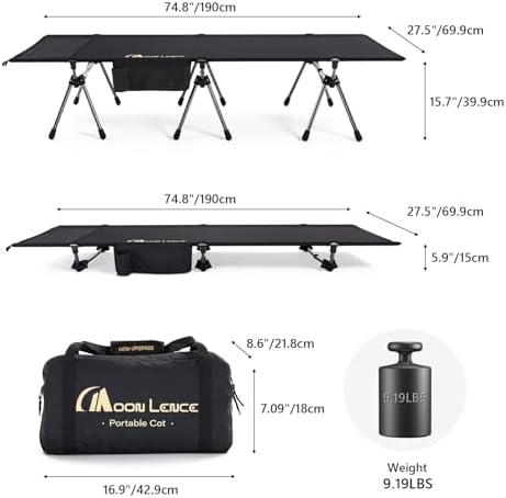 MOON LENCE Camping Cot, Height Adjustable with Cot Leg Extenders, Strong Support 330lbs, Lightweight Comfortable Folding Bed for Camping, Hiking, Travel, Truck, Beach, Office Nap,Backpacking - Image 6