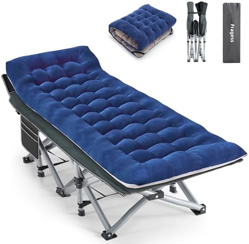 Fragess Camping Cot, Sleeping Cots, Portable Camping cots with Cushion, Pillow and Carry Bag, 1200D Double Layer Oxford, 600 LBS Weight Capacity Cots for Sleeping (Blue) by Fragess