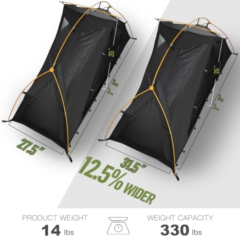 Night Cat Camping Cot Tent - Waterproof 1-Person Off-Ground Combo Cot Bed for Adults Portable Easy Set-up Tent Black 31.5'' Width - Image 3