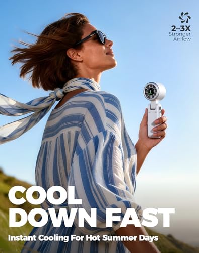 Diveblues Portable Handheld Turbo Fan, 5 Gear Wind, Battery Operated, Up to 12 Working Hours, 3 IN 1 Hand Fan with Air Turbo Tech Cooling Fan for Outdoor Activities, Travel, Working, Silvery white - Image 2