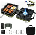 2 Burner Camping Stove with Windshield, 24000 BTU Propane Camp Stove, Portable Folding Camp Stove with Frying Pan, Coffee Stand & Carry Bag, Camping Essentials for Picnic, RV, Camp kitchen, Green by FIRXZYMZ