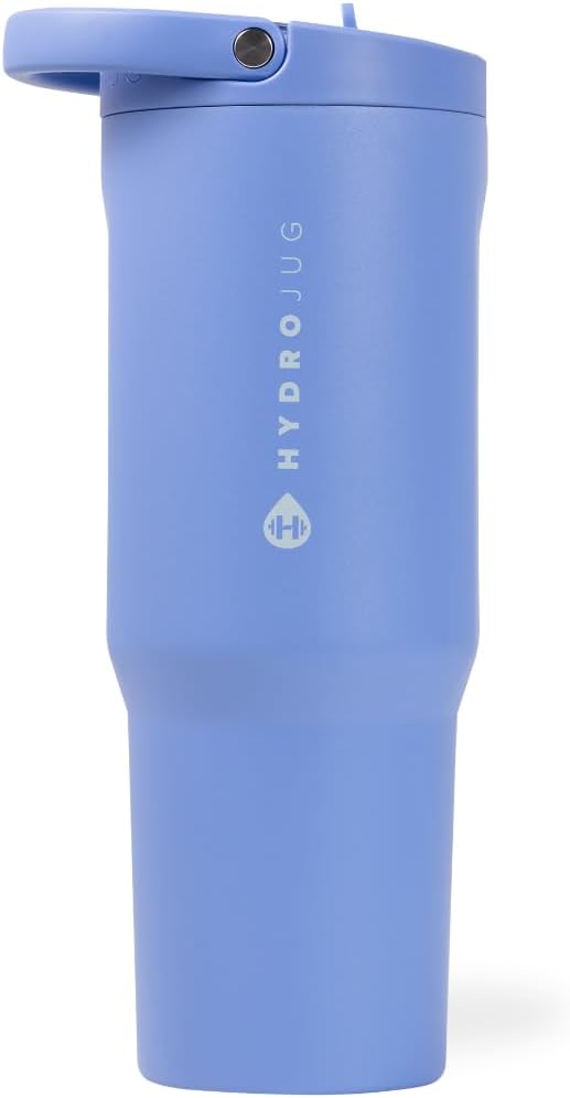 HydroJug Sport - Stainless Steel Tumbler with Straw, Vacuum Insulated, 40oz Leakproof Water Bottle, Ergonomic Design, Reusable, Dishwasher Safe, Rubber Base, Durable for Gym or Outdoors, Light Blue by Hydrojug