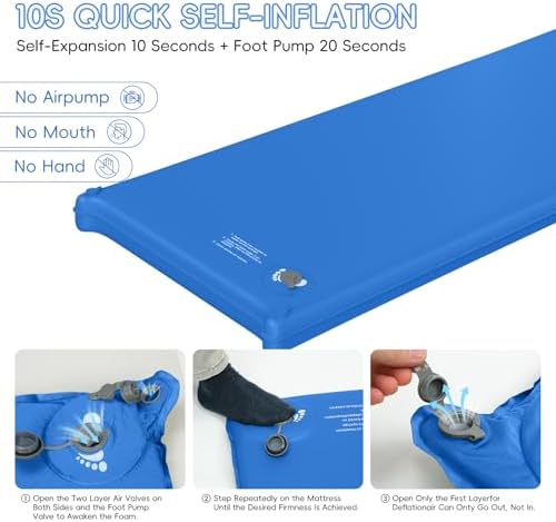 Memory Foam Camping Sleeping Pad, Foldable and Portable Self-Inflating Camping Mattress Pad, 9.5 R-Value Insulated & Quiet Sleeping Mat with Pillow, Compact for Backpacking Hiking Car Traveling Tent - Image 4
