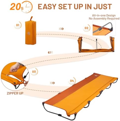 TIMBER RIDGE 20-Second Quick Set-Up Camping Cot, Aluminum Folding Cot - Image 3