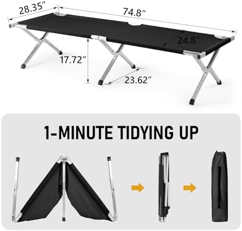 HOMSUPPLIE'S Folding Camping Cot,Outdoor Portable Camp Bed, Sleeping Cots with Carry Bag (Black) - Image 2