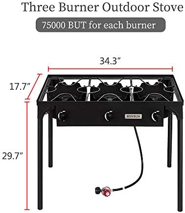 ROVSUN 3 Burner Outdoor Propane Gas Stove with Regulator, High Pressure 225,000 BTU Stand Cooker for Backyard Cooking Camping Home Brewing Canning Turkey Frying - Image 6