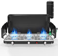 ROVSUN 25000 BTU Propane Camping Stove with Igniter, 3 Burner Portable Camp Stove with Adapter, Built-in Handle & Foldable Wind Panel for Outdoor Camping, Tailgating, Grilling by ROVSUN