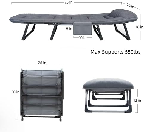 Adjustable Folding Camping Cot with Mattress(L''75in) - Image 2
