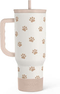 Paw Print Tumbler with Handle, Gifts for Dog Mom, Stainless Steel Insulated Tumblers Coffee Travel Mug Cup, Gift for Women Girls on Birthday Christmas Mothers Day, 40oz by SANDJEST