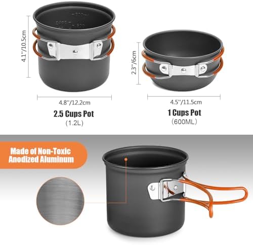 Odoland 8pcs Camping Cookware Mess Kit, Camping Pot and Pan Set with Mini Backpacking Stove, Stainless Steel Cup, Spork and Tank Bracket, Cooking Gear for Outdoor, Hiking, Picnic, Campfire - Image 3