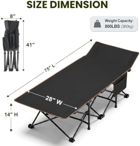 DoCred Folding Camping Cot with Mattress, Heavy Duty Folding Cot - Image 3