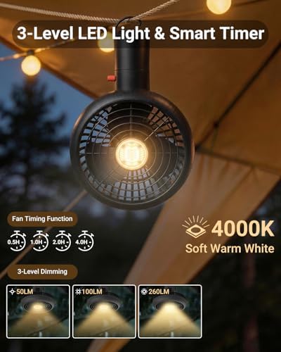 SUNREI 20000mAh Rechargeable Camping Fan, LED Lantern Battery Operated Fan - Image 5