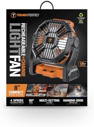 ToughTested Rechargeable Camping Fan with LED Light, 4-Speed, 58H Runtime - Image 7