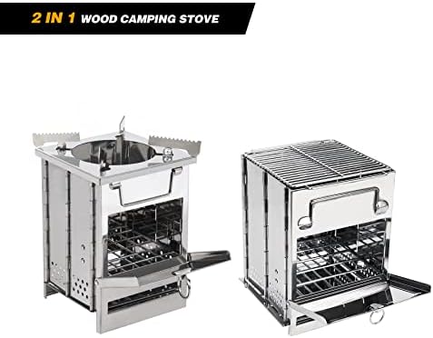 REDCAMP Wood Burning Folding Camp Stove Stainless Steel Grill and Pot Stand, Portable Collapsible Backpacking Stove Survival Rocket Stove for Hiking Outdoor Tent Camping Picnic, Largel with Pot Stand - Image 3