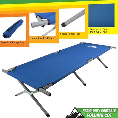 Wakeman Outdoors Camping Cot Portable Folding Camp Bed, Blue, 74.5" x 29" - Image 4