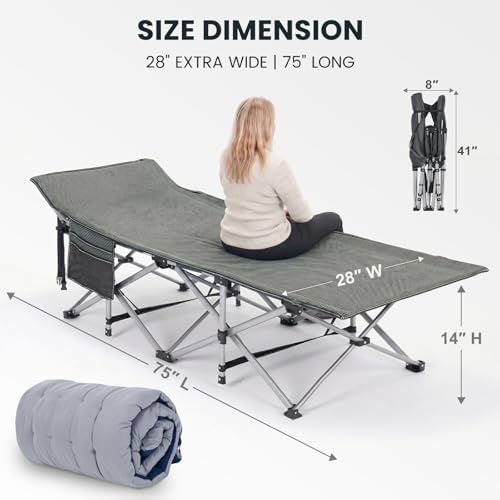 LILYPELLE Folding Camping Cot, Extra Wide Heavy Duty Sleeping Cots - Image 4