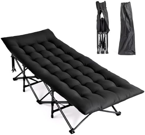 VINGLI Folding Camping Cot Bed,Camping Cots for Adults with Mattress, Foldable Cots for Sleeping with Pillow 1200D Layer Oxford for for Guest,Travel,Hiking-Black 2P by VINGLI