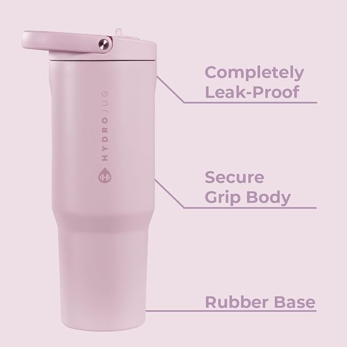 HydroJug Sport - Stainless Steel Tumbler with Straw, Vacuum Insulated, 40oz Leakproof Water Bottle, Ergonomic Design, Reusable, Dishwasher Safe, Rubber Base, Durable for Gym or Outdoors, Sweet Pea - Image 2