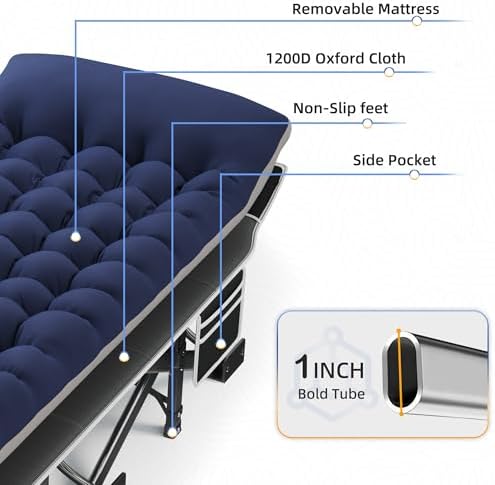 HABUTWAY Camping Cot with Mattress, 32" Extra Wide Camping Cots for Adults, Sleeping Cot for Adults Holds Up to 600LBS, Cots for Sleeping, Camp, Rv, Beach, Patio, Office Naps(Blue) - Image 6