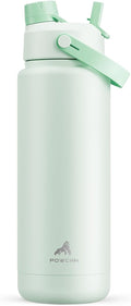 POWCAN 32 oz Insulated Water Bottle with 2-in-1 Straw and Spout Lid, Keep Cold 24H, Leak-Proof, BPA-Free, Double Wall Stainless Steel Water Bottle for Sports, Gym, Travel, and School (Mint) by POWCAN