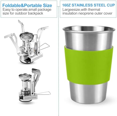 Odoland Camping Cookware Stove Set with 1.2L/0.6L Pots and Protable Stove - Image 5