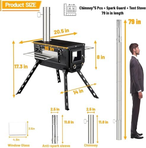 Tent Stove AVOFOREST Wood Stove with Tall Feet,Portable Hot Tent Stove with 6 Stainless Chimney Pipes for Outdoor & Cooking, Ice Fishing, Hunting - Image 2