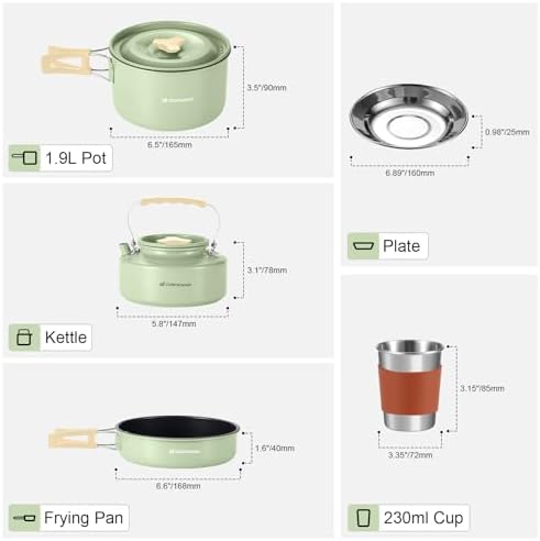 Odoland 15pcs Camping Cookware Mess Kit, Lightweight Pot Pan Kettle Set - Image 5
