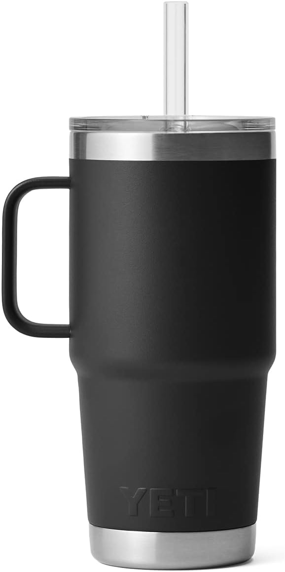 YETI Rambler 25 oz Tumbler with Handle and Straw Lid, Travel Mug Water Tumbler, Vacuum Insulated Cup with Handle, Stainless Steel, Black - Image 7