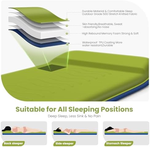 TEKIK Self Inflating Memory Foam Sleeping Pad with Pillow for Camping - Image 3