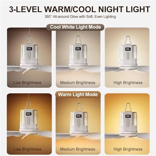 Portable Camping Fan with Light, 16″ Rechargeable Tent Ceiling Fan, 10800mAh Battery, 3 Color Temperature & RGB Adjustable Lighting, Detachable Blades for Camping, RV, Patio (White) - Image 4