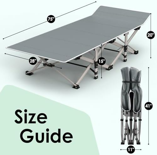 Suteck Camping Cot, Folding Camp Bed for Adults with Soft Thicker Cushion - Image 2