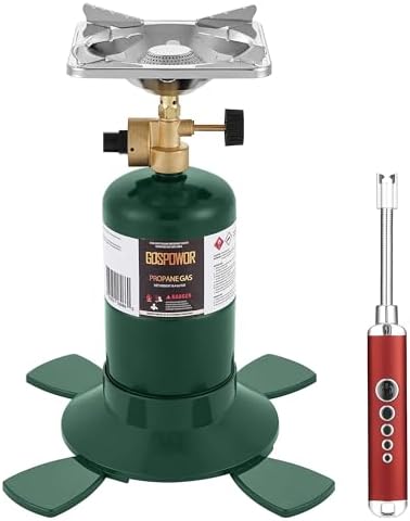 Propane Cylinder Top Stove with Adjustable Burner, 10000BTU Portable Camping/Backpacking Cooker,Camping Stove Propane,Single Burner Propane Stove with a USB Ligther,Camp Gas Stove(Fuel not included) by Gospowor