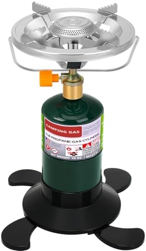 Propane Camping Stove, Portable Backpacking Stove with Adjustable Burner, Stable Camp Gas Stove for Outdoor Cooking, Single Burner Propane Stove for Hiking, Tailgating, Grilling (Fuel not Included) by HEYDUOTON