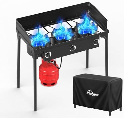 3 Burner Propane Camp Stove | 225,000 BTU | High Pressure Gas Burners by Pipopa