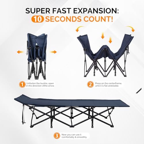 VINGLI Folding Camping Cot Bed,Camping Cots for Adults with Mattress, Foldable Cots for Sleeping with Pillow 1200D Layer Oxford for for Guest,Travel,Hiking-Blue 1P - Image 4