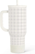 SANDJEST Grey Gingham 40oz Slider Tumbler with Handle and Straw - Insulated Stainless Steel Travel Coffee Mug for Women Girls, Gift for Birthday, Christmas by SANDJEST