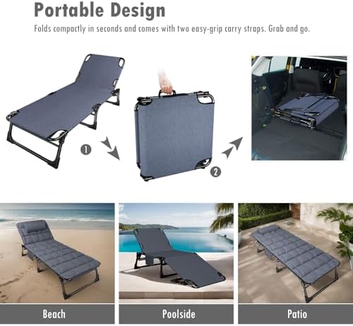 ATORPOK Folding Camping Cot for Adults, Chaise Lounge Chair with Pad - Image 6