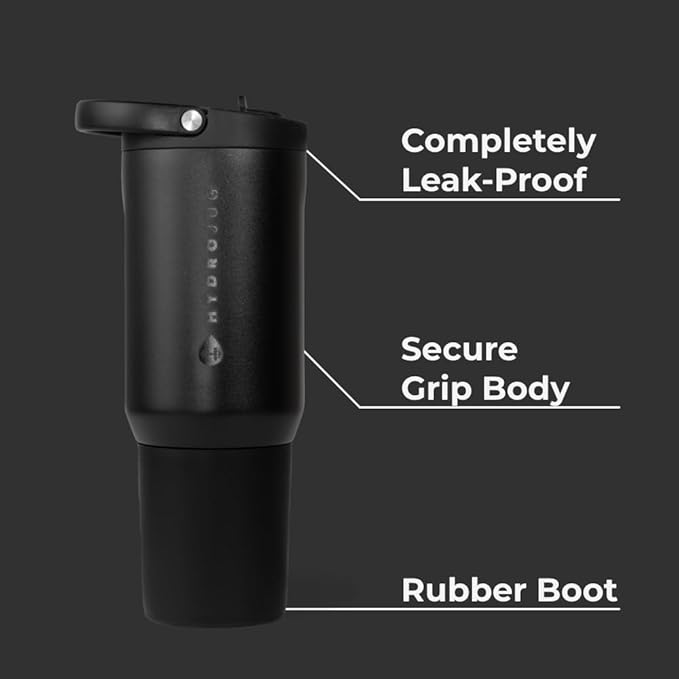 HydroJug Sport - Stainless Steel Tumbler with Straw, Vacuum Insulated, 20oz Leakproof Water Bottle, Ergonomic Design, Reusable, Dishwasher Safe, Rubber Base, Durable for Gym or Outdoors, Black - Image 2